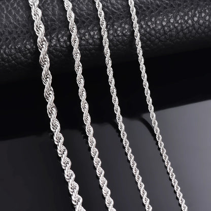 High Quality 925 Sterling Silver Rope Chain Necklace for Men Women Fashion Chain Necklace 2mm/3mm/4mm Width