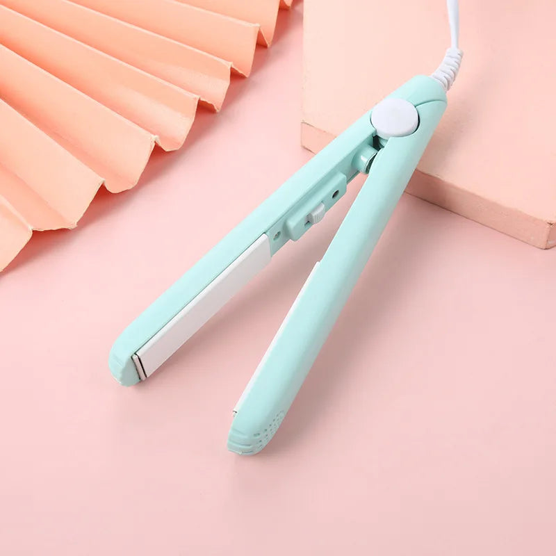 Portable Mini Ceramic Hair Straightener Flat Iron Curling Iron Dual-Use Curler Styling Care for Traveling
