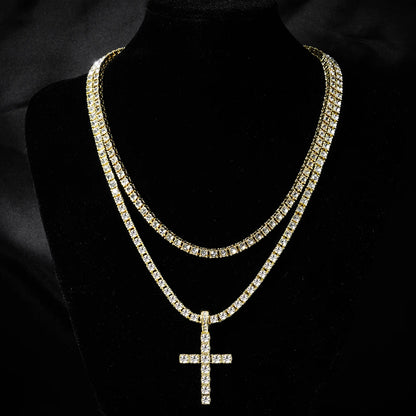 Fashion Iced Out Silver Gold Color Cross Pendant and Necklace for Men Women 4mm Tennis 3mm Rope Chain Bling Zircon Jewelry