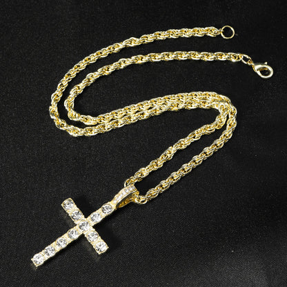 Fashion Iced Out Silver Gold Color Cross Pendant and Necklace for Men Women 4mm Tennis 3mm Rope Chain Bling Zircon Jewelry
