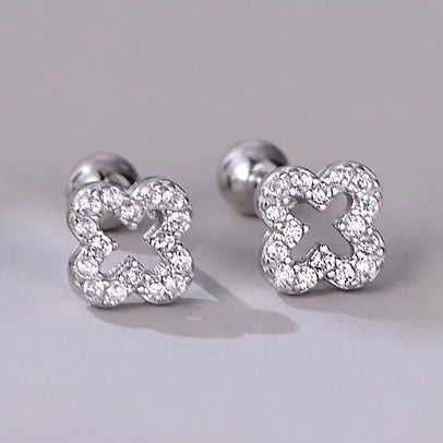 Exquisite Crystal Four Leaf Clover 925 Sterling Silver Stud Earrings for Women Fine Jewelry Accessories