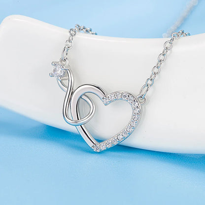 Interlocking Heart Crystals Necklace for Women 925 Sterling Silver Zircon Luxury Jewelry Quality Gift