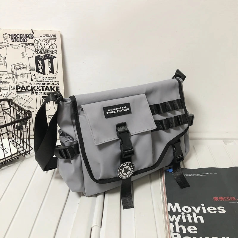 Unisex Nylon Fabric Multi Pockets Large Capacity Shoulder Messenger Bags Shopper Tote School Work Satchels Handbags