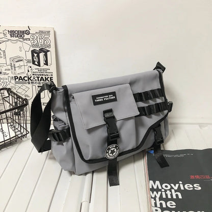 Unisex Nylon Fabric Multi Pockets Large Capacity Shoulder Messenger Bags Shopper Tote School Work Satchels Handbags