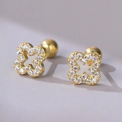 Exquisite Crystal Four Leaf Clover 925 Sterling Silver Stud Earrings for Women Fine Jewelry Accessories