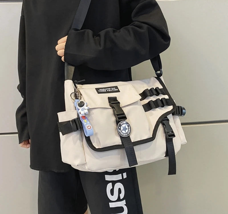 Unisex Nylon Fabric Multi Pockets Large Capacity Shoulder Messenger Bags Shopper Tote School Work Satchels Handbags