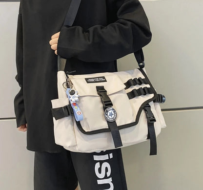 Unisex Nylon Fabric Multi Pockets Large Capacity Shoulder Messenger Bags Shopper Tote School Work Satchels Handbags