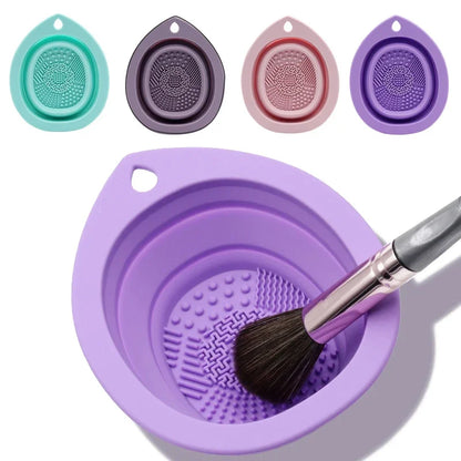 Convenient Silicone Makeup Brush Cleaning Bowl Foldable Cosmetic Powder Puff Beauty Sponge Washing Mat Brushes Scrubber Pad