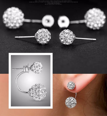 Modern Trendy Crystal Shambhala Balls 925 Sterling Silver Stud Earrings for Women Fashion U Bend Jewelry Accessories