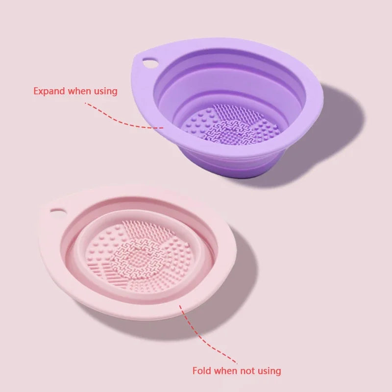 Convenient Silicone Makeup Brush Cleaning Bowl Foldable Cosmetic Powder Puff Beauty Sponge Washing Mat Brushes Scrubber Pad