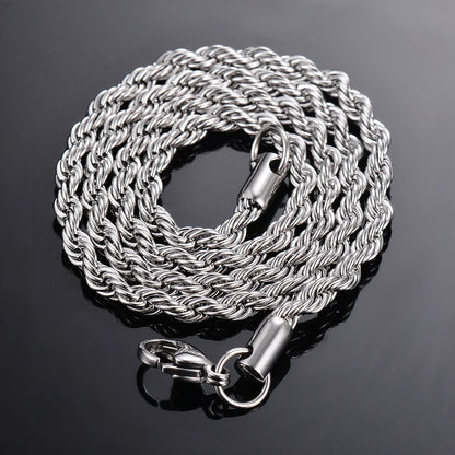 High Quality 925 Sterling Silver Rope Chain Necklace for Men Women Fashion Chain Necklace 2mm/3mm/4mm Width