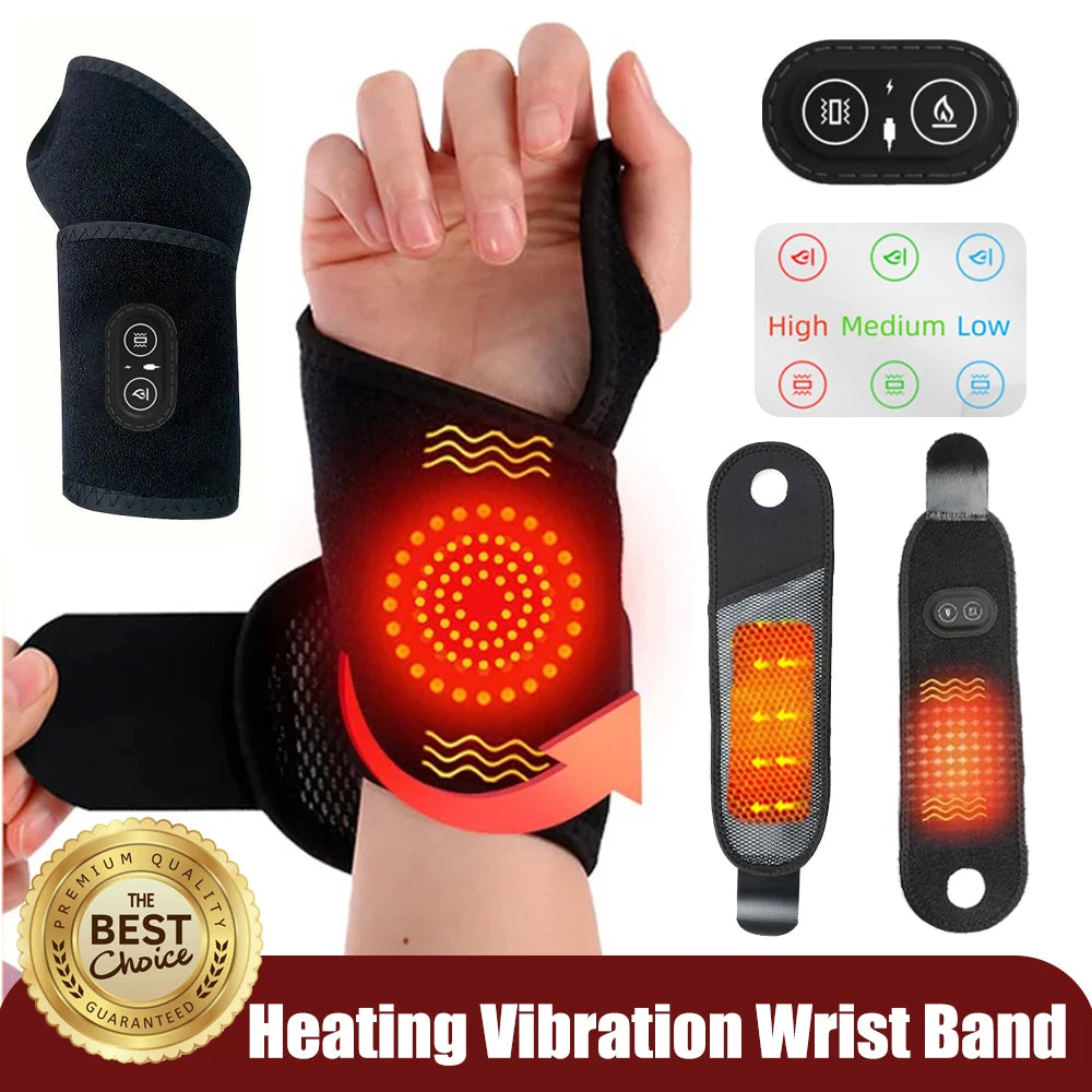 USB Electric Heating Wrist Vibration Strap Massager Three Gear Hot Compress Wrist Support Brace to Relieve Tendonitis