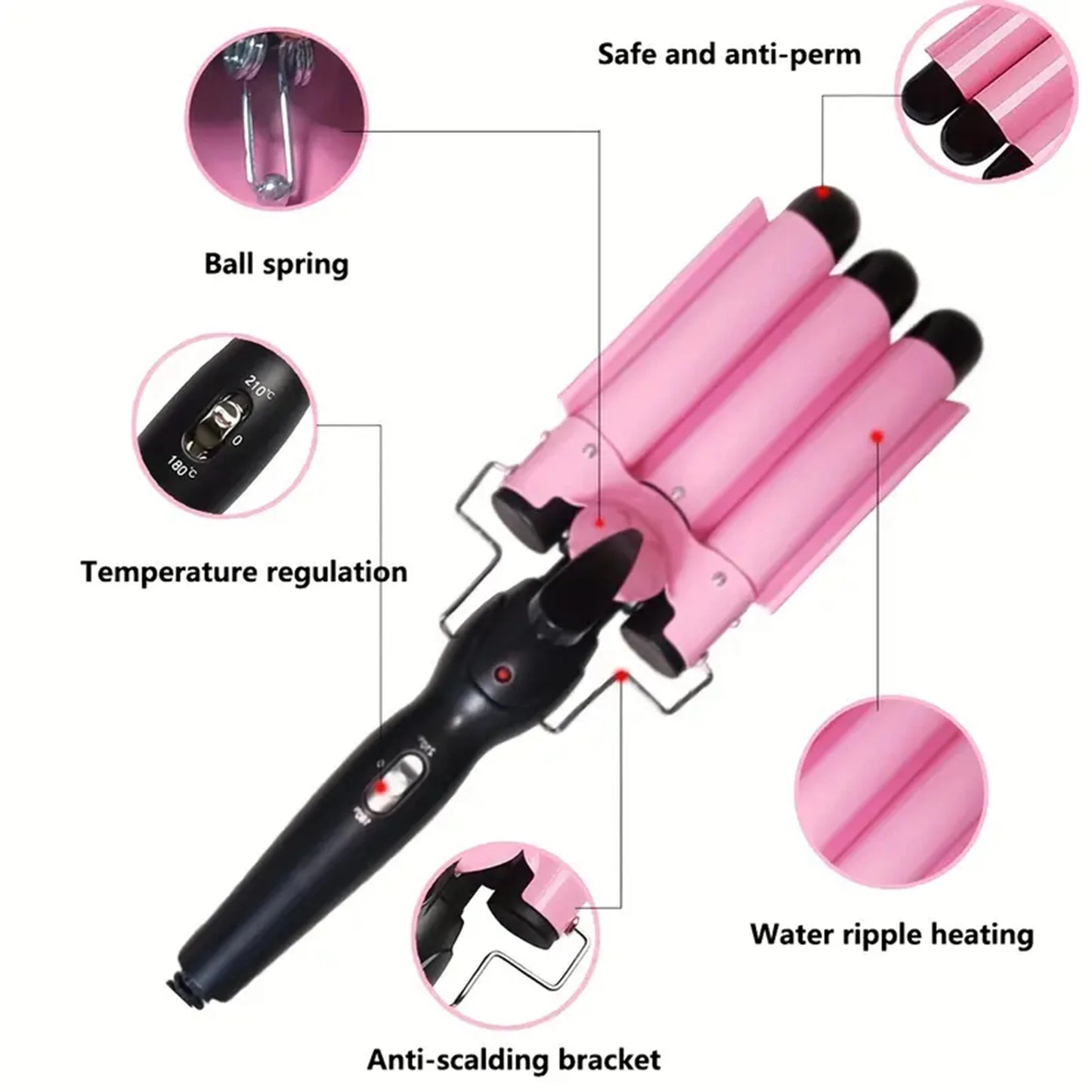 Temperature Control Professional Triple Barrel Ceramic Hair Curling Iron Styling Wavy Hair Style Tool Hair Care Accessory
