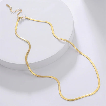 Herringbone Snake Chain Stainless Steel Necklaces for Women Men 2mm/3mm/4mm/5mm Wide Gold Silver Color Flat Style Jewelry