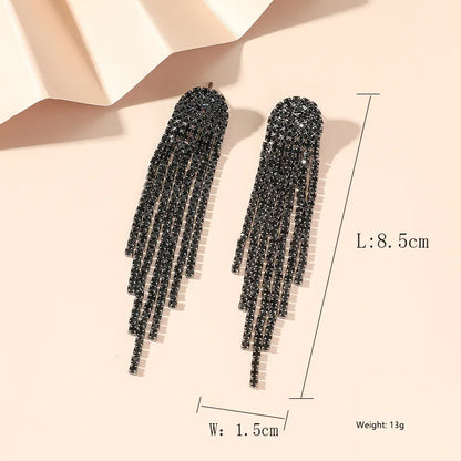 Rhinestone Long Tassel Drop Earrings for Women Girls Silver Gold Black Color Dangle Earrings Jewelry