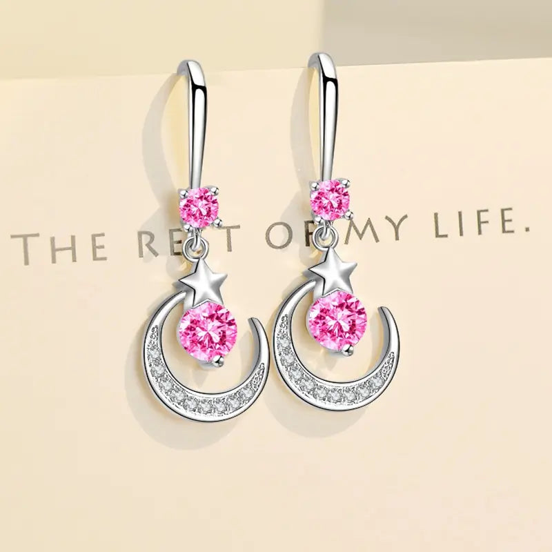 Elegant Crystal Star Moon 925 Sterling Silver Drop Dangle Earrings for Women Fashion Trendy Jewelry Accessories