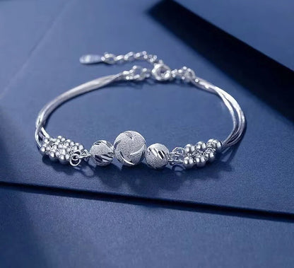 Elegant Lucky Beads 925 Sterling Silver Multi Strand Chain Bracelets for Women Modern Charm Fine Jewelry Accessories