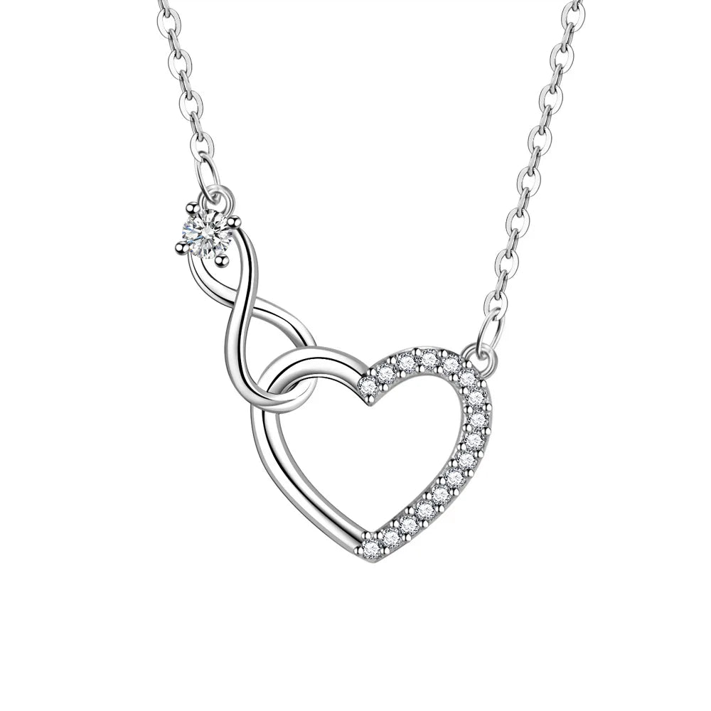 Interlocking Heart Crystals Necklace for Women 925 Sterling Silver Zircon Luxury Jewelry Quality Gift