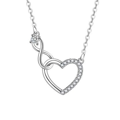 Interlocking Heart Crystals Necklace for Women 925 Sterling Silver Zircon Luxury Jewelry Quality Gift