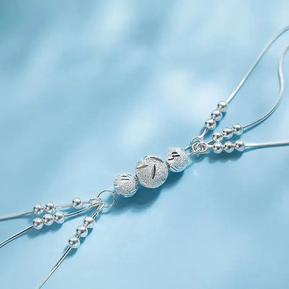 Elegant Lucky Beads 925 Sterling Silver Multi Strand Chain Bracelets for Women Modern Charm Fine Jewelry Accessories