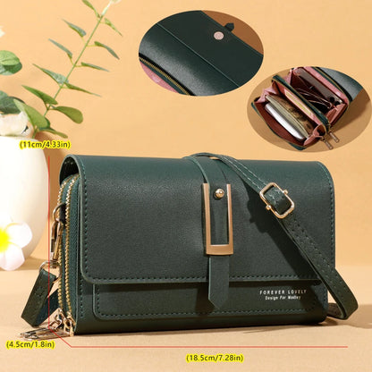 Stylish Compact Leather Crossbody Shoulder Bag for Women Cellphone Card Holder Wallet Purse Handbag