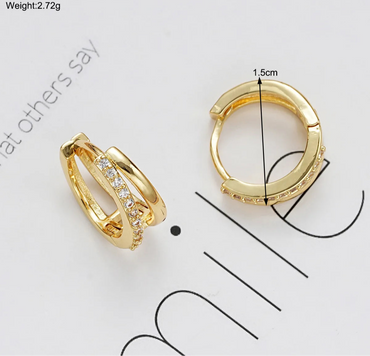 Luxury Double Ring Crystal Huggie Stainless Steel Hoop Earrings for Women Elegant Minimalist Style Jewelry Accessories