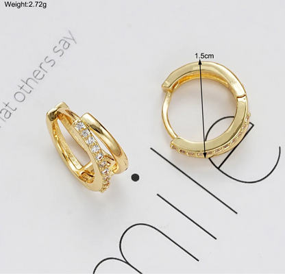 Luxury Double Ring Crystal Huggie Stainless Steel Hoop Earrings for Women Elegant Minimalist Style Jewelry Accessories