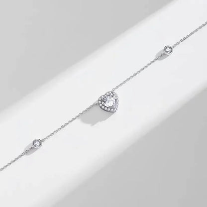 Modern Luxury Crystal Round Heart 925 Sterling Silver Necklace for Women Delicate Charm Pendant Choker Jewelry Accessories