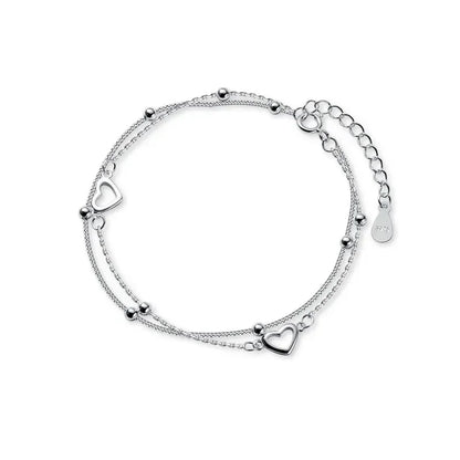Lavish Double Heart Beads 925 Sterling Silver Chain Bracelets for Women Romantic Jewelry Accessories