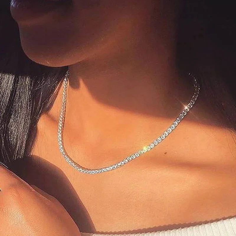 Luxurious Shiny Crystals Tennis Chain Choker Necklace for Women Jewelry Bling Iced Out Accessories