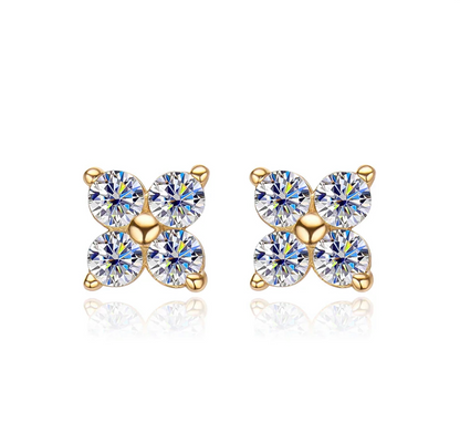 Stylish Moissanite Flower Stud Earrings for Women Girls 4 Round Stones VVS1 Quality S925 Sterling Silver Jewelry